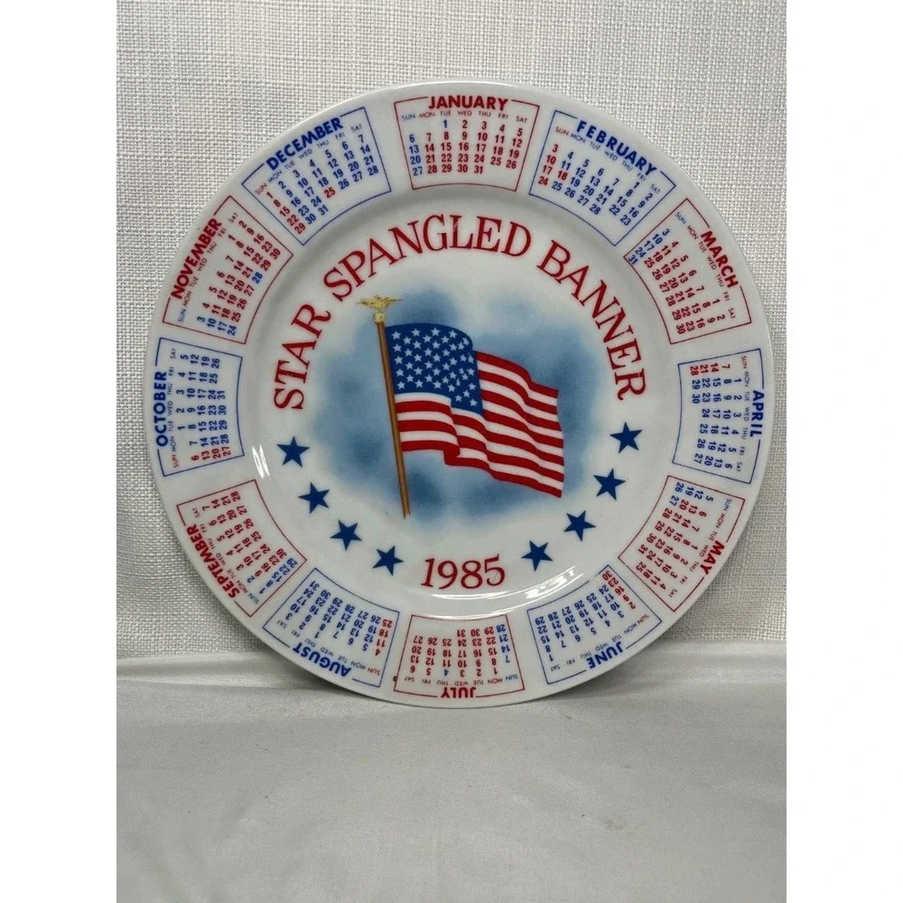 Vintage 1985 Star Spangled Banner Calendar Plate Spencer Gifts Americana 8 Inch